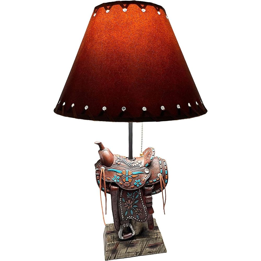 Home Decor Lamp - Western Brown and Teal Longhorn Cowboy-Style