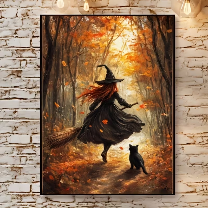 Home Decor Quirky - Retro Alloween Autumn Witch On Broomstick