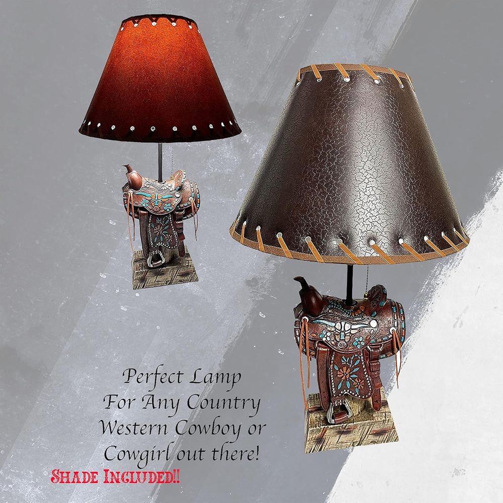Western Brown and Teal Longhor - Home Decor Lamp 评论和价格