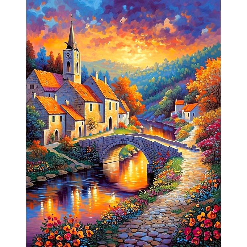 CHENISTORY River Bridge Painti - Home Decor Diy Ideas 评论和价格