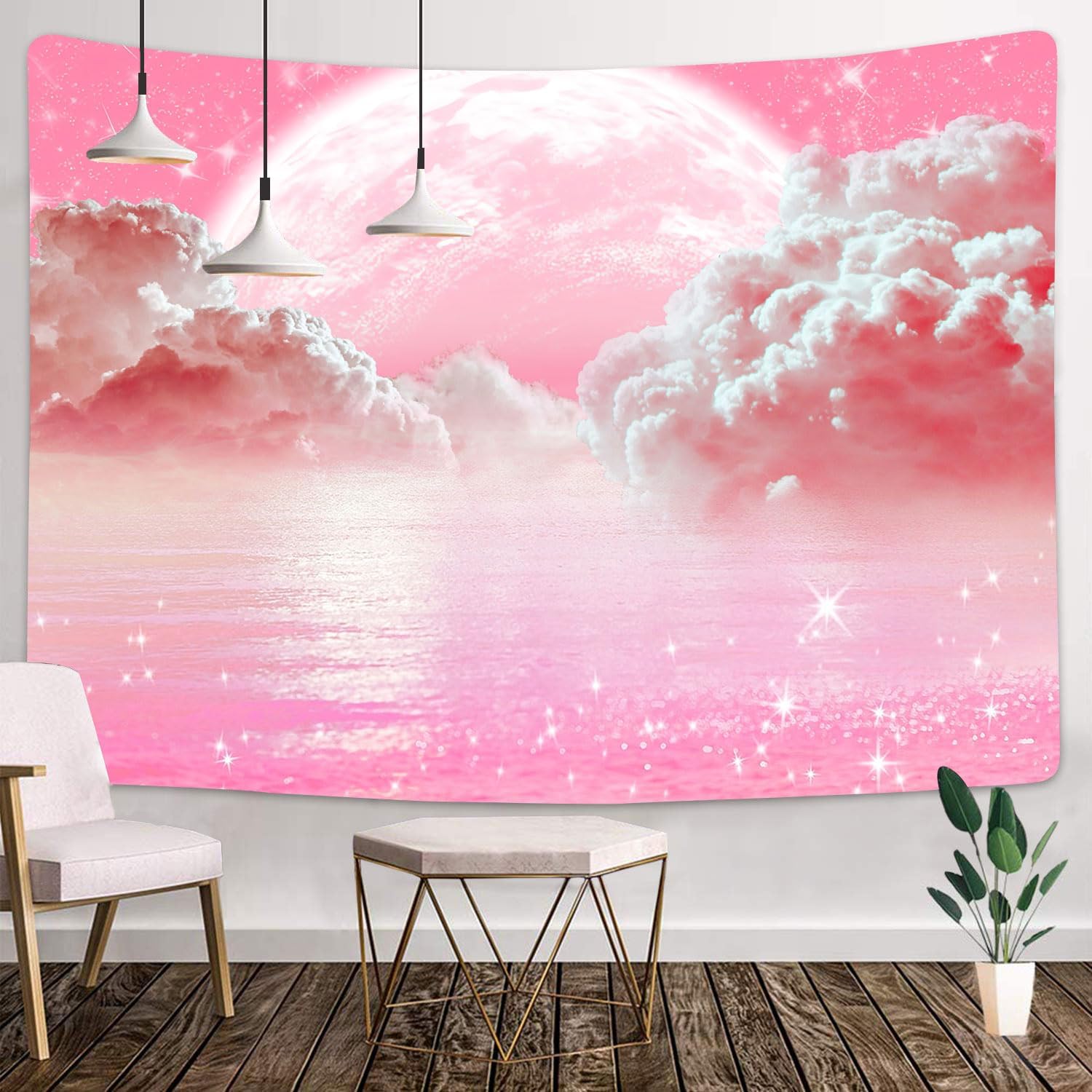Pink Clouds Sky Tapestry Ocean - Aesthetic Tapestry 评论和价格