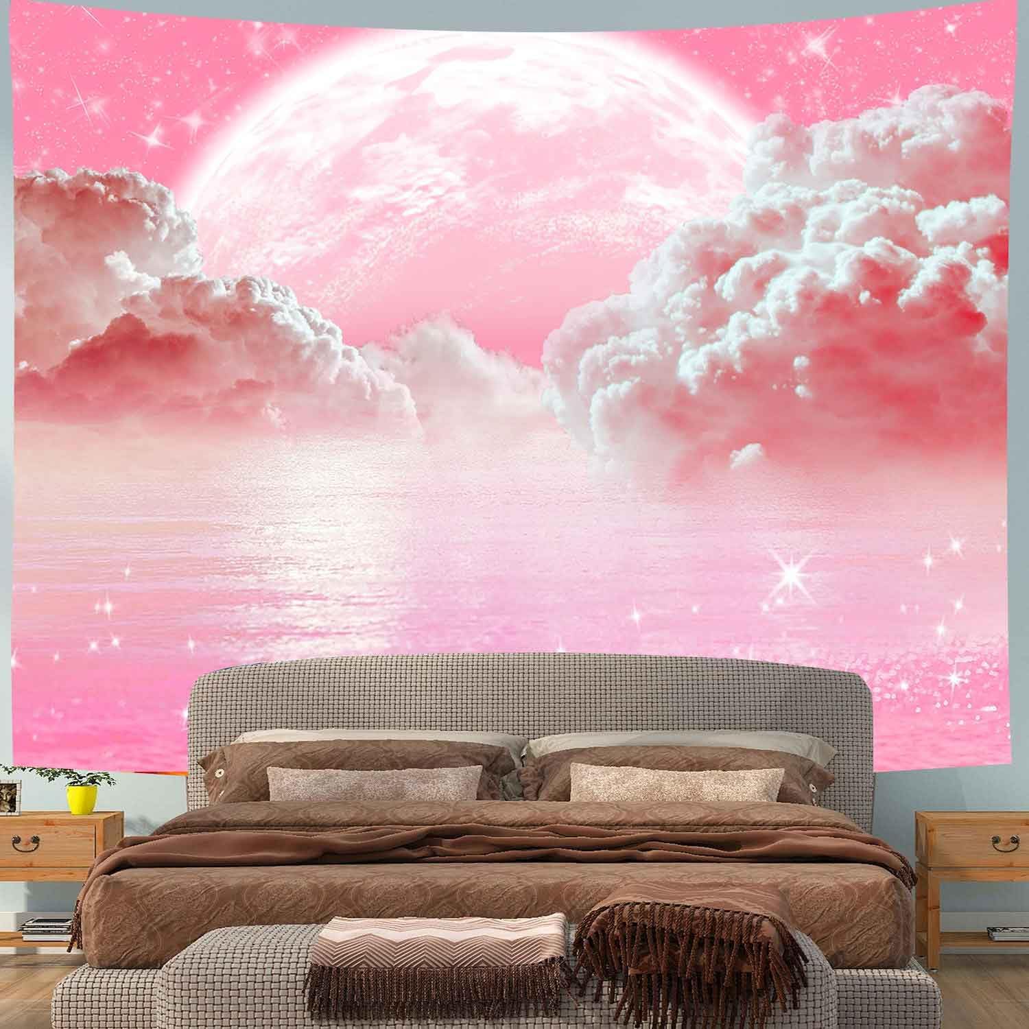 Pink Clouds Sky Tapestry Ocean - Aesthetic Tapestry 评论和价格