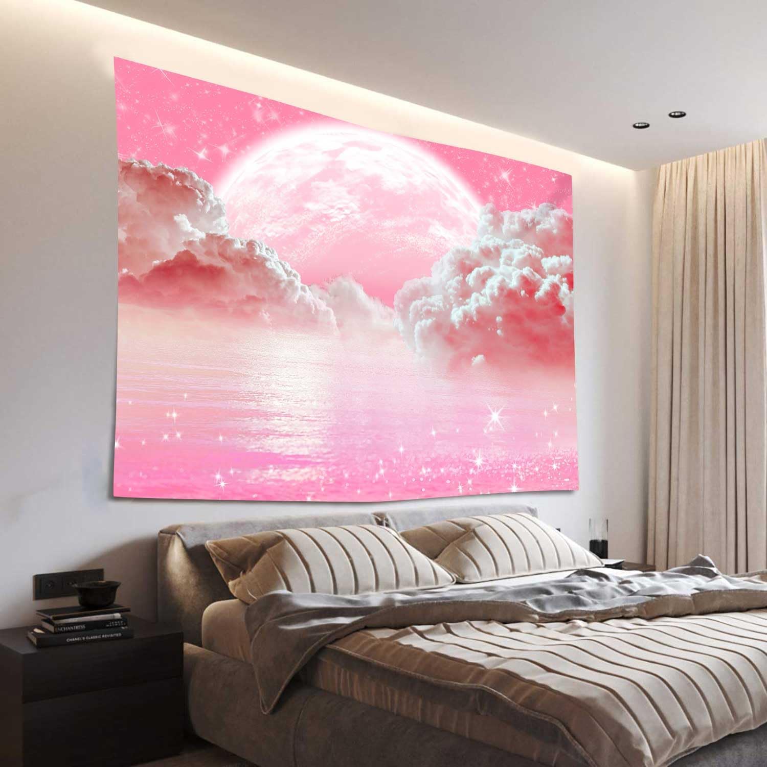 Pink Clouds Sky Tapestry Ocean - Aesthetic Tapestry 评论和价格
