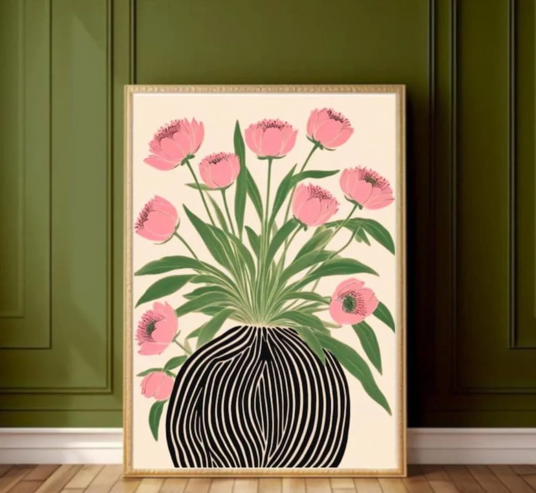 A Frameless Floral Poster,Mati - Home Decor Vase With Flowers 评论和价格