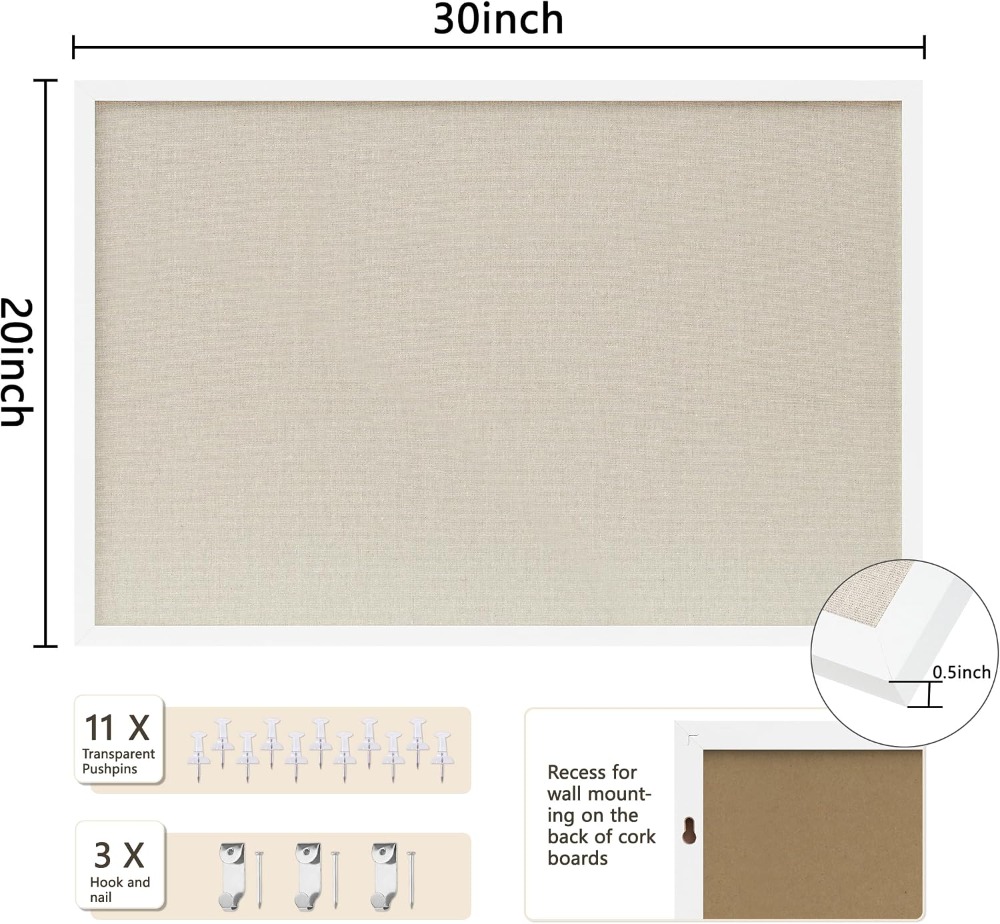 Cork Board 30x20 Inches Linen  - Home Decor Vision Board 评论和价格