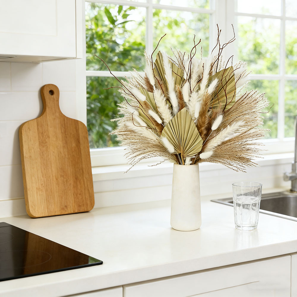 Natural Dried Palm Leaves Bouq - Home Decor Vase With Flowers 评论和价格