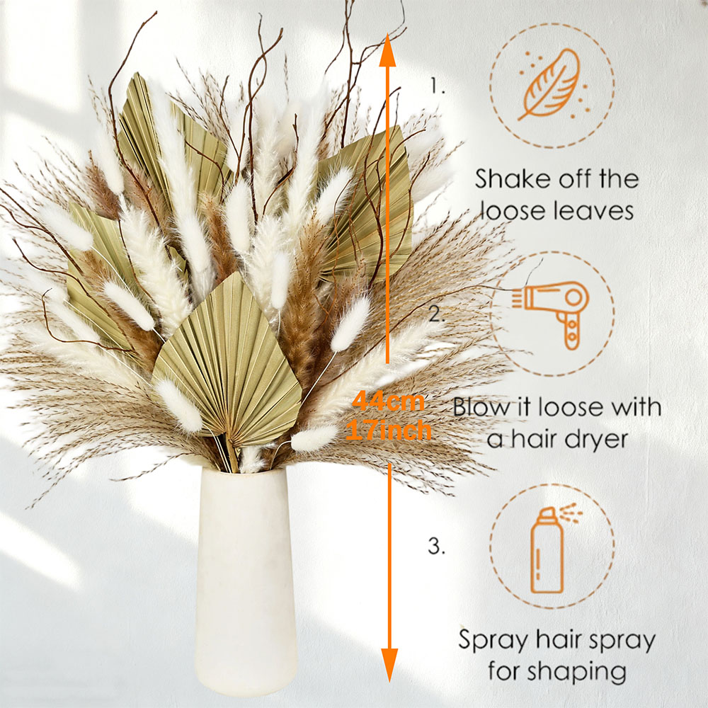 Natural Dried Palm Leaves Bouq - Home Decor Vase With Flowers 评论和价格